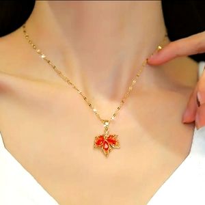 18K Gold Plated Zicron Maple Leaf Pendant Necklace